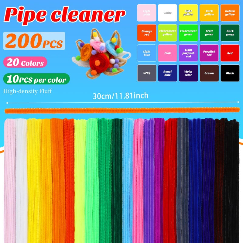 Iuuidu 200Pcs Pipe Cleaners  20 Color Pipe Cleaners Chenille Stem  Fuzzy Sticks Pipe Cleaners Craft Supplies For Diy Arts Crafts Project Assorted Colors - Image 2