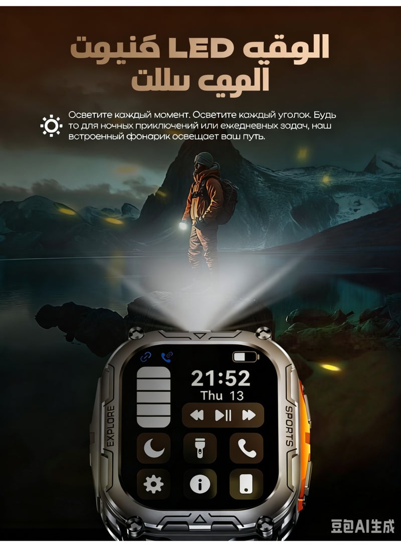 Rugged Military-Grade Men's Smart Watch, Square 2.01" AMOLED HD, IP68 Waterproof Fitness Tracker with Heart Rate Monitor for Android iOS - Image 5