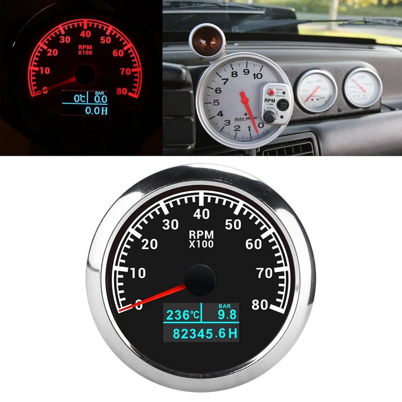 3 in 1 Tachometer Water Temp Oil Pressure and Hour Meter Gauge for Car Truck Ship, IP67 Pointer Display with White Dial and High Sensitivity Stepping Motor for High Precision (Black Dial) - Image 4