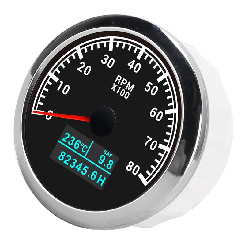 3 in 1 Tachometer Water Temp Oil Pressure and Hour Meter Gauge for Car Truck Ship, IP67 Pointer Display with White Dial and High Sensitivity Stepping Motor for High Precision (Black Dial) - Image 2