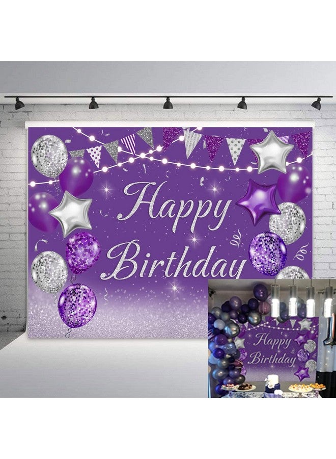 INRUI Purple Happy Birthday Party Photography Background Silver Glitter Balloons Girls Women Sweet Princess Bday Event Favors Supplies Decoration Backdrop 7X5Ft - Image 1