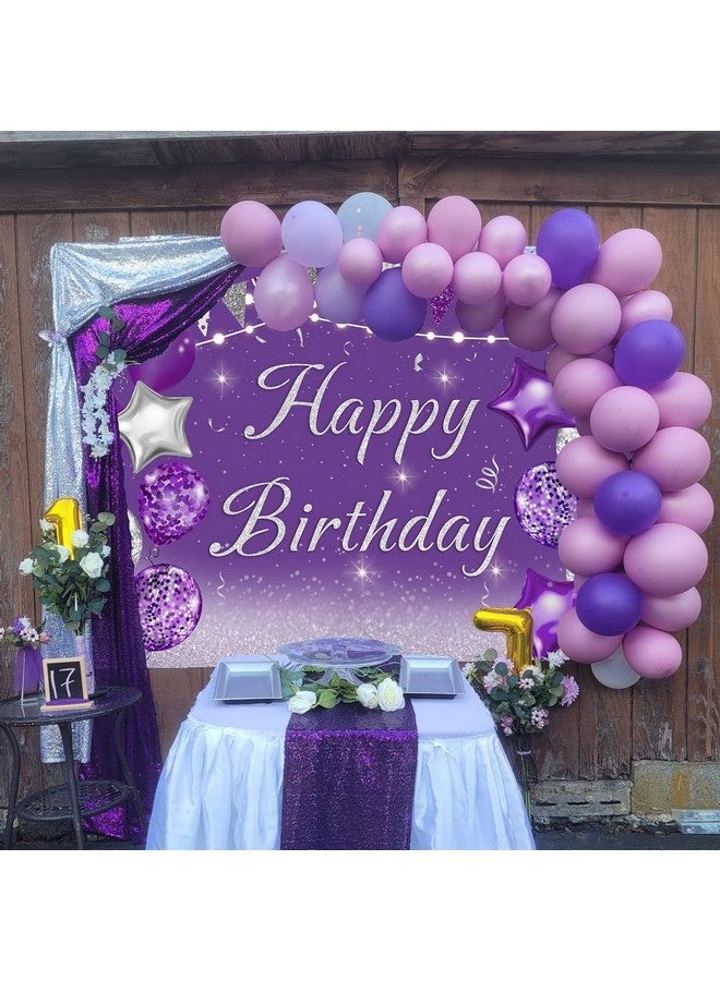 INRUI Purple Happy Birthday Party Photography Background Silver Glitter Balloons Girls Women Sweet Princess Bday Event Favors Supplies Decoration Backdrop 7X5Ft - Image 2