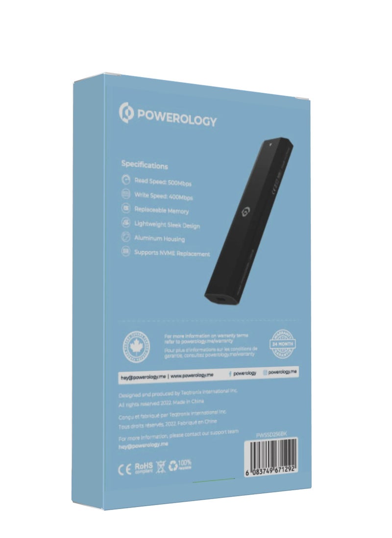 Powerology 256GB Dual Protocol Portable SSD Drive Extremely Fast Transmission Rate - Black  - Image 5