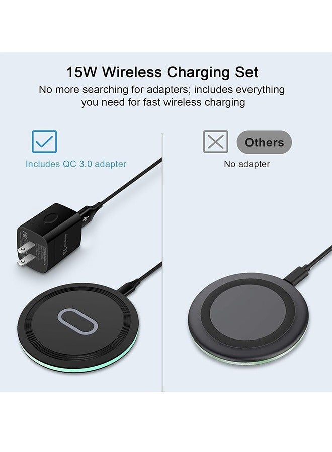 Wireless Charger Samsung Fast Charging Pad for Samsung Galaxy S24/S23 Ultra/S22/S21/Z Flip 6 5,15W Wireless Charging Station Charger Mat with QC Adapter for Google Pixel 9 8a 7a 8 7 Pro 6,iPhone 15 14