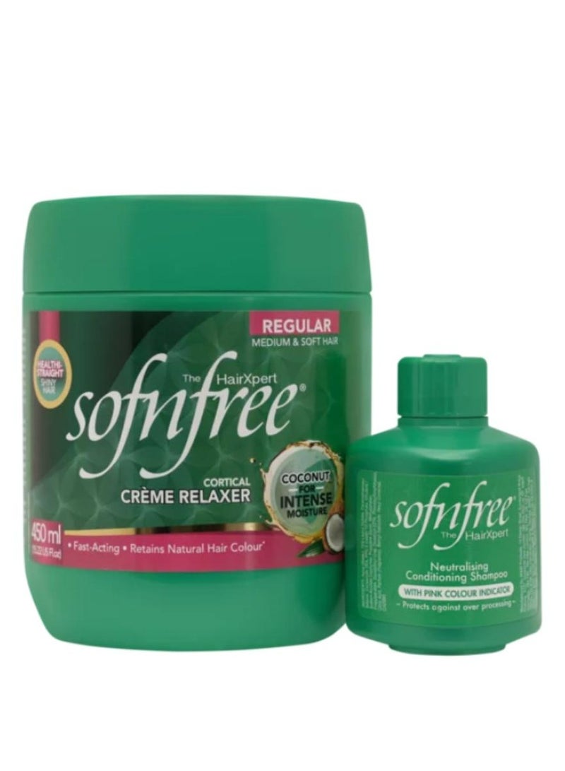 Sofn'free Corticol Creme Relaxer REGULAR 450 ML Plus Neutralising Shampoo - Image 2