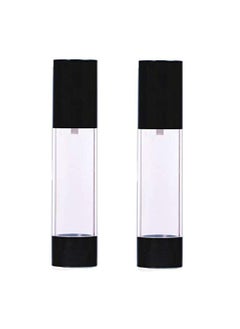 SYBL 2Pcs Black Empty Refillable Plastic Airless Pump Bottle Airless Vacuum Pump Cream Lotion Make Up Bottle Jars Toiletries Liquid Container Lightweight Leak Proof For Home and Travel Use(50ml/1.7oz) 