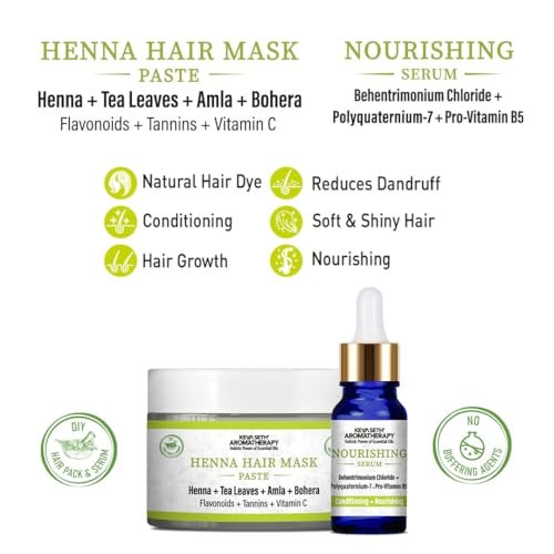 KEYA SETH AROMATHERAPY, DEVICE OF DROP KEYA SETH AROMATHERAPY Henna Hair Mask Paste & Serum, B5 Hair Conditioning Booster, Soft & Shiny, Nourishing & Hair Growth, Tea Leaves Amla 100gm - Image 2