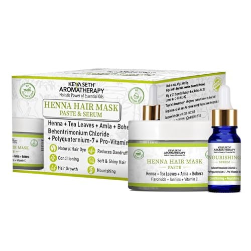 KEYA SETH AROMATHERAPY, DEVICE OF DROP KEYA SETH AROMATHERAPY Henna Hair Mask Paste & Serum, B5 Hair Conditioning Booster, Soft & Shiny, Nourishing & Hair Growth, Tea Leaves Amla 100gm - Image 1
