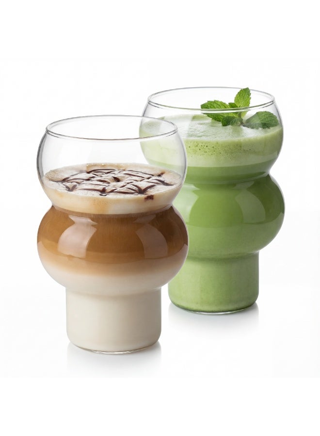 Zence Design (2-pack) Badr Bubble Drink Glasses – 500 ml (17 oz) Clear Curved Glass Tumblers for Iced Coffee, Cocktails, Water & Juice – Modern Aesthetic, Dishwasher Safe - Image 1