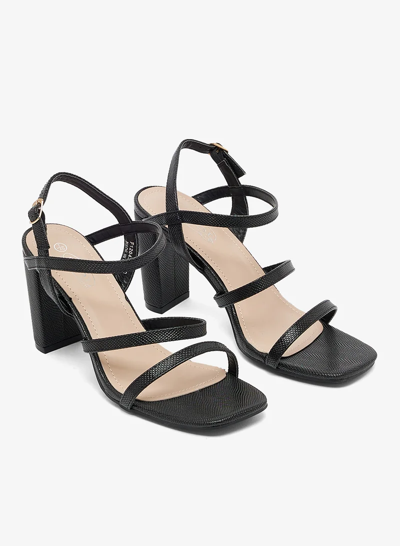 Spot-on BLACK Multi Strap Block Heel Sandal for Women | Best Price UAE