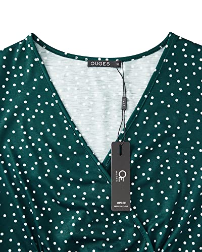 OUGES Women's Summer Dresses for Women 2025 Spring Sundresses Short Sleeve V-Neck Floral Short Party Dress with Pockets(Green Polka Dot,M) - Image 5