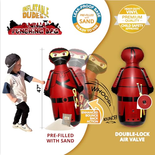 INFLATABLE DUDES Ninja Toy 47 Inches -Kids Punching Bag | Already Filled with Sand| Bop Bag | Inflatable Bopper | Boxing | Ninja Birthday Party | Party Decorations | Punching Bag for Kids- (Sam) - Image 3