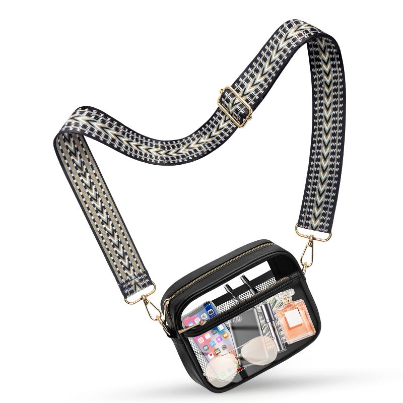 KETIEE Clear Bag for Stadium Events, Clear Crossbody Bag Stadium Approved Clear Purses for Women with Front Pocket, Mesh Pouch and Adjustable Strap for Concerts Sports Festivals (Black) - Image 1