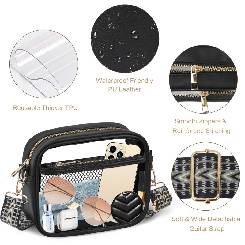 KETIEE Clear Bag for Stadium Events, Clear Crossbody Bag Stadium Approved Clear Purses for Women with Front Pocket, Mesh Pouch and Adjustable Strap for Concerts Sports Festivals (Black) - Image 5