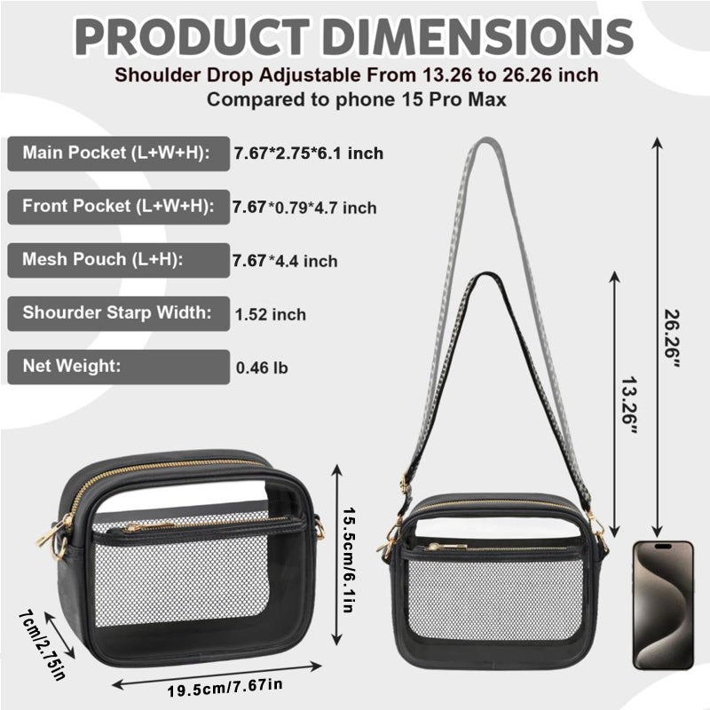KETIEE Clear Bag for Stadium Events, Clear Crossbody Bag Stadium Approved Clear Purses for Women with Front Pocket, Mesh Pouch and Adjustable Strap for Concerts Sports Festivals (Black) - Image 4