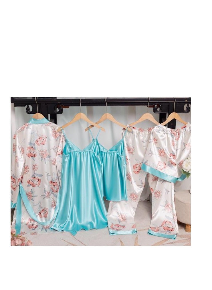 Large Print Five Piece Pajama Home Outfit (Nightgown+2 Camisoles+Pants+Shorts) - Image 3