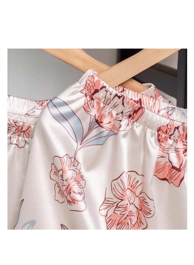 Large Print Five Piece Pajama Home Outfit (Nightgown+2 Camisoles+Pants+Shorts) - Image 4