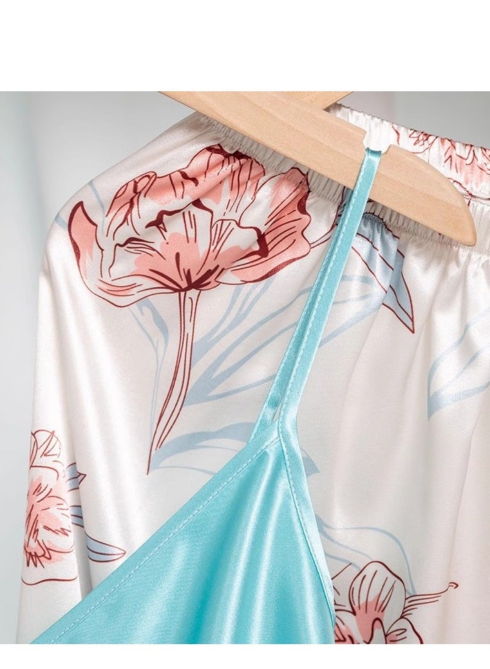 Large Print Five Piece Pajama Home Outfit (Nightgown+2 Camisoles+Pants+Shorts) - Image 5