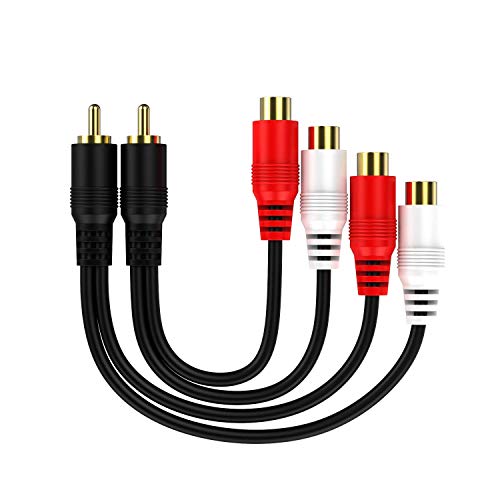 Eanetf RCA 1 Male to 2 Female Audio Speaker Y Adapter Splitter Cable with OFC Conductor Dual Shielding Gold Plated Metal Shell Flexible PVC Jacket - 2 Pack / 0.6FT - Image 1