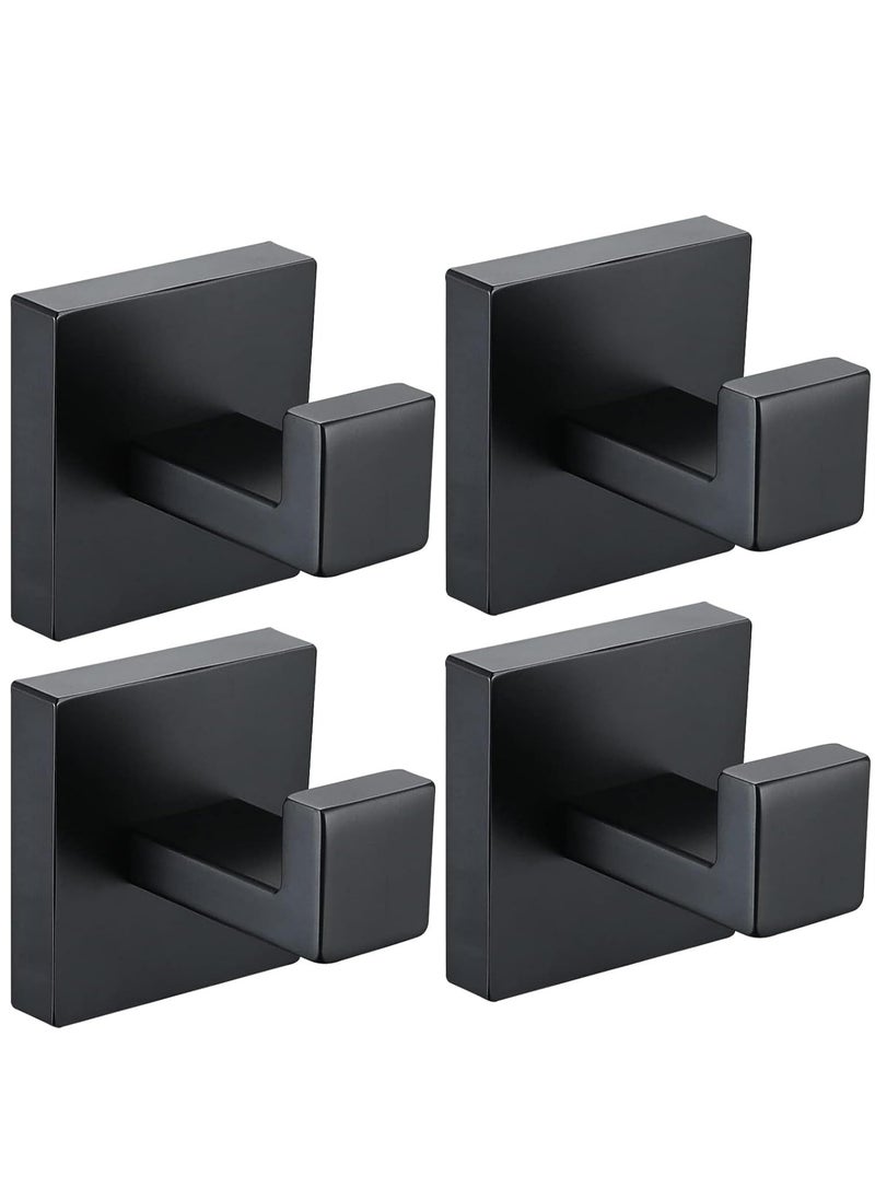 Oasisgalore 4 Pack Bath Towel Hook, Black Robe Hooks Wall Mounted Heavy Duty Hook for Bathroom Kitchen  - Image 1