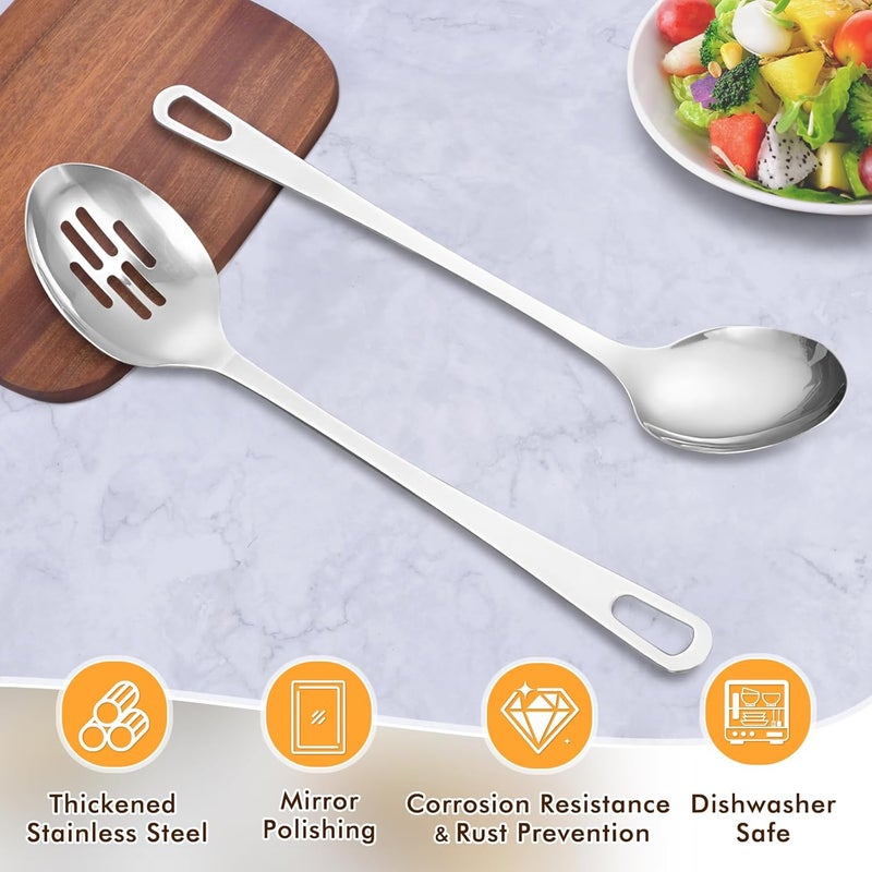 MemoGem 1 Pc Solid Ladle Spoon Cooking Utensils Set, Stainless Steel Kitchen Utensils, Heat Resistant Metal Kitchen Tools Include Solid & Slotted Spoons, Serving Spoon, Ergonomic Handle, Easy to Clean, Silver - Image 1