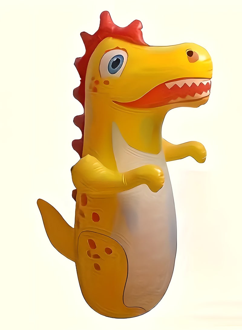 ليكسادا حقيبة ضرب الديناصورات الملونة القابلة للنفخ للأطفال من سن 3-6 سنوات - لعبة بهلوان عمودية متينة من البولي فينيل كلورايد باللون الوردي/الأخضر/الأصفر، مثالية للتمرين والمرح في الهواء الطلق (أصفر) - Image 1