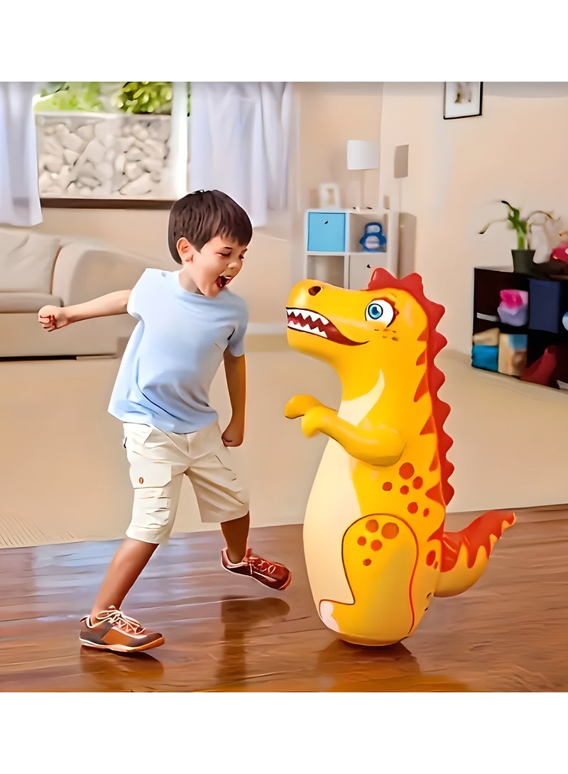 ليكسادا حقيبة ضرب الديناصورات الملونة القابلة للنفخ للأطفال من سن 3-6 سنوات - لعبة بهلوان عمودية متينة من البولي فينيل كلورايد باللون الوردي/الأخضر/الأصفر، مثالية للتمرين والمرح في الهواء الطلق (أصفر) - Image 2