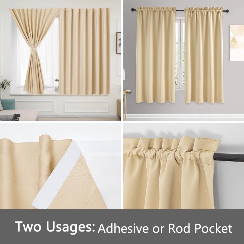 Muamar Self Adhesive Curtains Set of 2 Panels Curtain Blinds for Window Room Darkening Noise Reduction Bathroom Curtains Portable Curtains for Living Room Beige 42"" W X 54"" L - Image 3