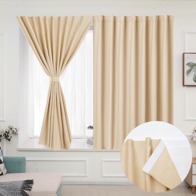 Muamar Self Adhesive Curtains Set of 2 Panels Curtain Blinds for Window Room Darkening Noise Reduction Bathroom Curtains Portable Curtains for Living Room Beige 42"" W X 54"" L - Image 1