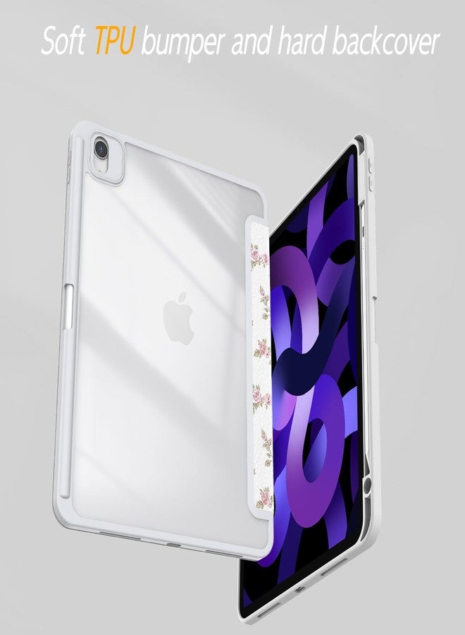 Xkladz جراب Xkladz لجهاز iPad Air 11 بوصة M2 2024 (الجيل السادس) / iPad Air الجيل الخامس 2022 / iPad Air الجيل الرابع 2020، جراب مع حامل قلم، غطاء خلفي شفاف، تصميم أنيق وجذاب للنساء والفتيات والفتيان، خاصية التشغيل/الإيقاف التلقائي، زهرة وردية - Image 2