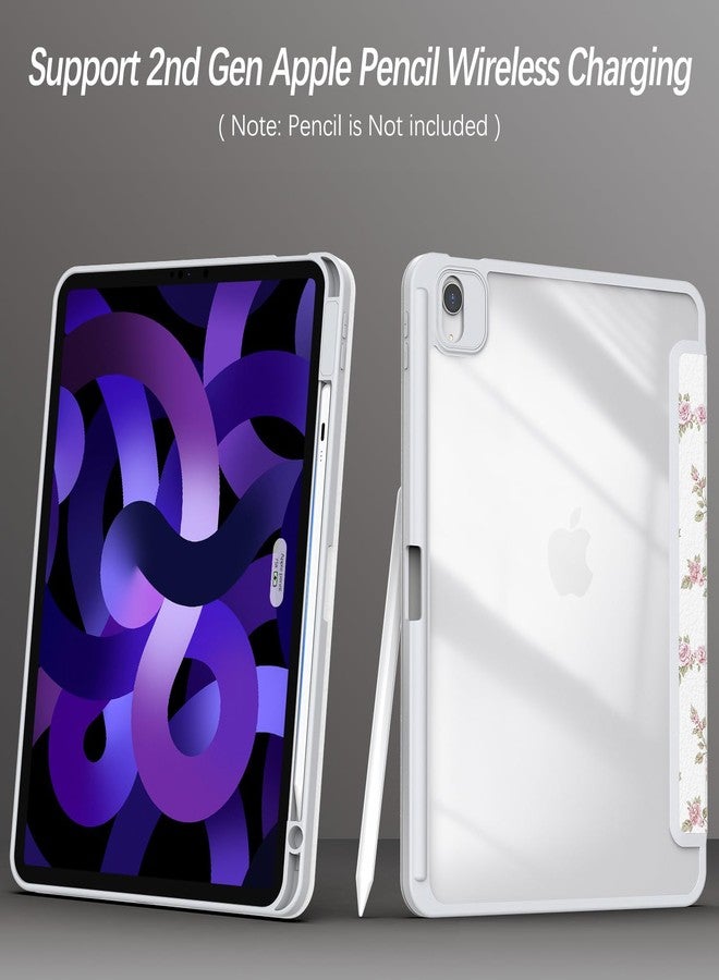 Xkladz جراب Xkladz لجهاز iPad Air 11 بوصة M2 2024 (الجيل السادس) / iPad Air الجيل الخامس 2022 / iPad Air الجيل الرابع 2020، جراب مع حامل قلم، غطاء خلفي شفاف، تصميم أنيق وجذاب للنساء والفتيات والفتيان، خاصية التشغيل/الإيقاف التلقائي، زهرة وردية - Image 4