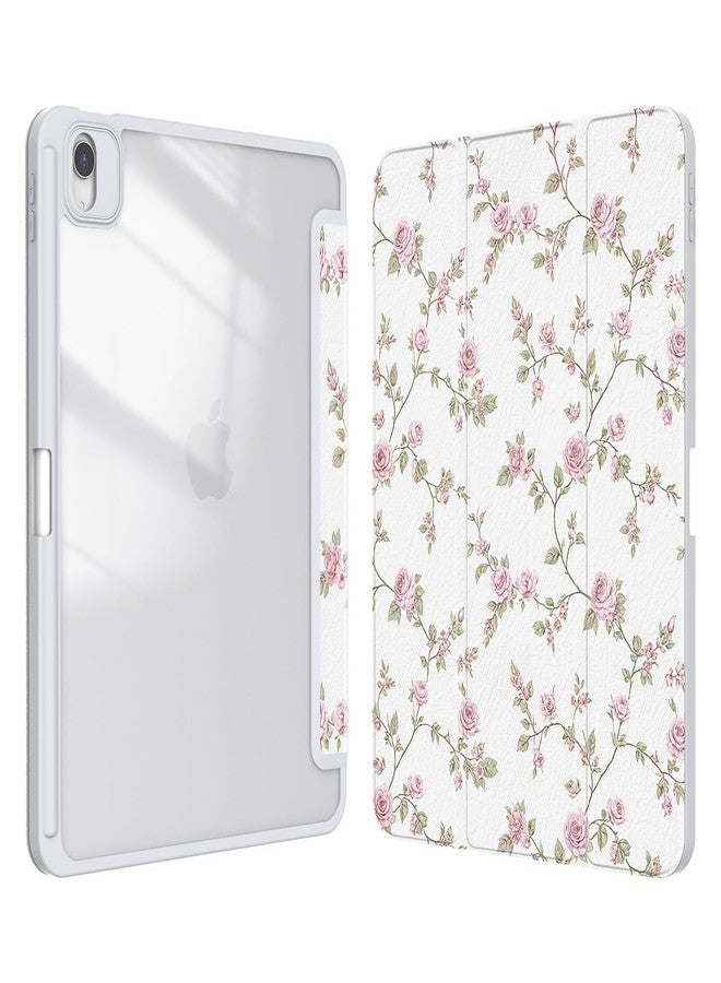 Xkladz جراب Xkladz لجهاز iPad Air 11 بوصة M2 2024 (الجيل السادس) / iPad Air الجيل الخامس 2022 / iPad Air الجيل الرابع 2020، جراب مع حامل قلم، غطاء خلفي شفاف، تصميم أنيق وجذاب للنساء والفتيات والفتيان، خاصية التشغيل/الإيقاف التلقائي، زهرة وردية - Image 1