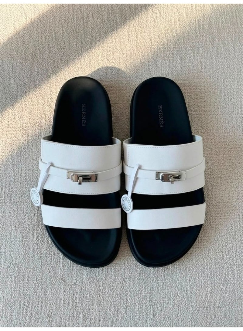 Hermes H24 Hermes Paris Jackson slide  Mens Sandal White/Black - Image 2