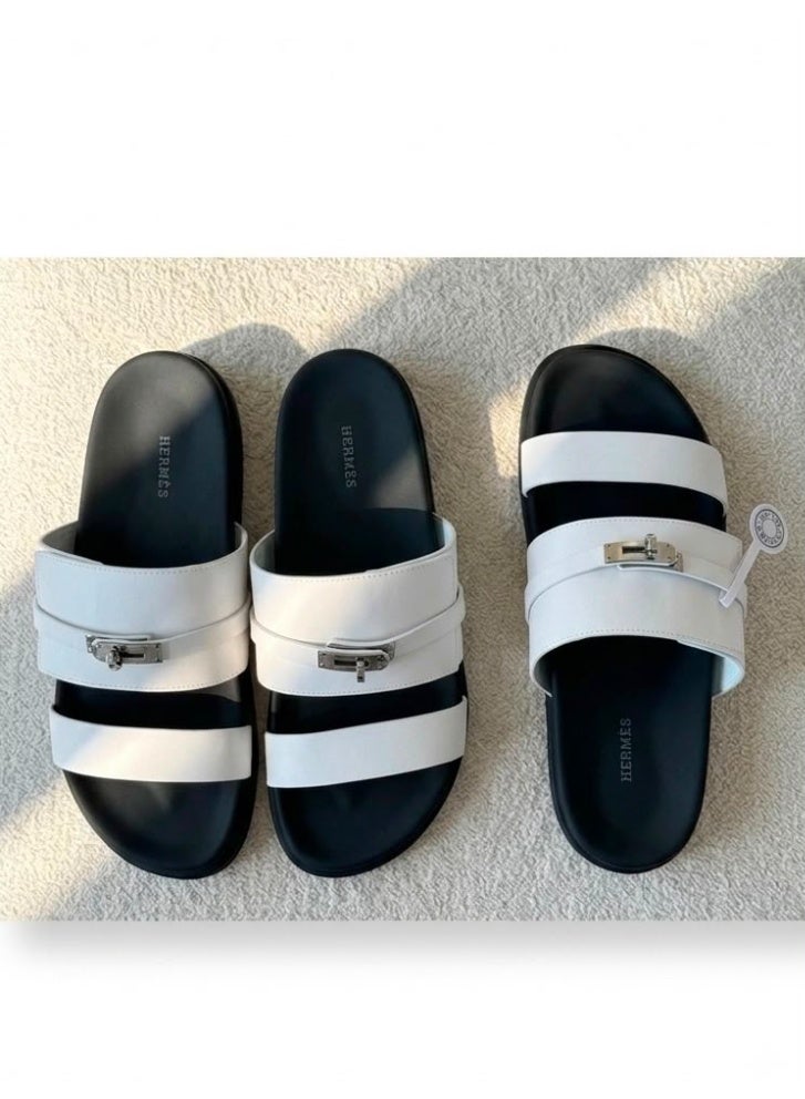 Hermes H24 Hermes Paris Jackson slide  Mens Sandal White/Black - Image 3