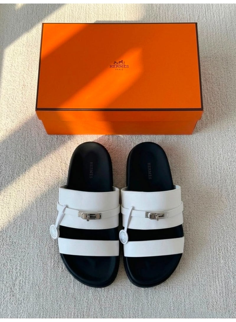Hermes H24 Hermes Paris Jackson slide  Mens Sandal White/Black - Image 1