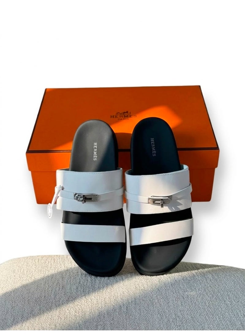 Hermes H24 Hermes Paris Jackson slide  Mens Sandal White/Black - Image 4
