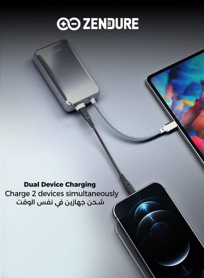 ZENDURE 10000 mAh 10000mAh SuperMini Pro Power Bank | 30W Portable Charger | Built-in Durable Cable | Fast Charging for iPhone & Android | Compact Travel Charger Silver - Image 2