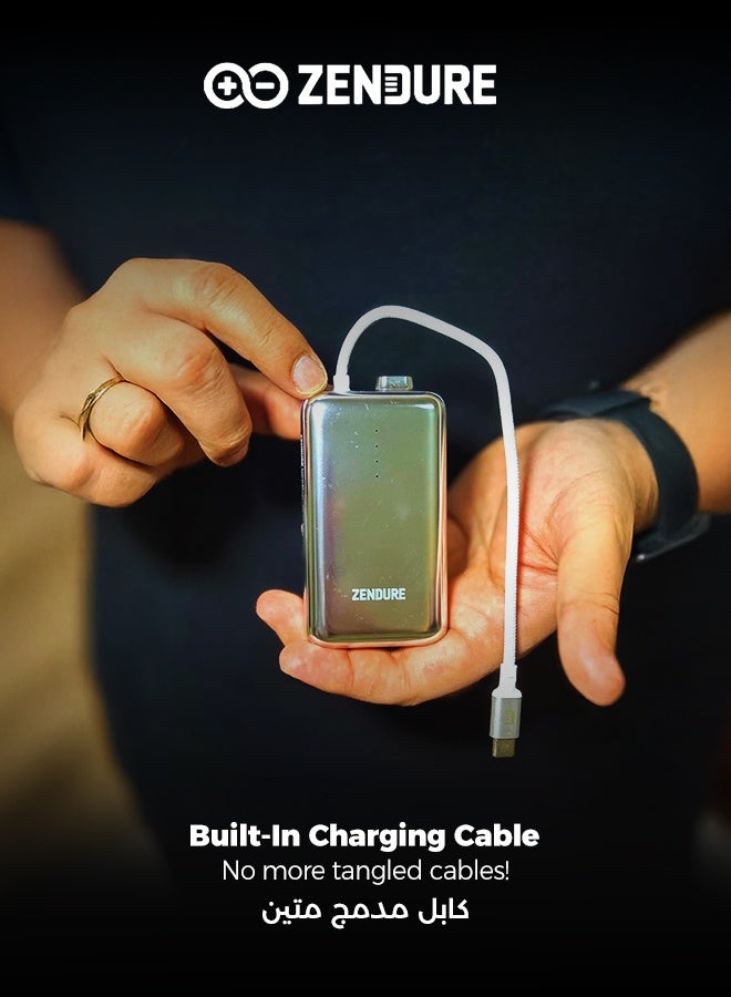 ZENDURE 10000 mAh 10000mAh SuperMini Pro Power Bank | 30W Portable Charger | Built-in Durable Cable | Fast Charging for iPhone & Android | Compact Travel Charger Silver - Image 3