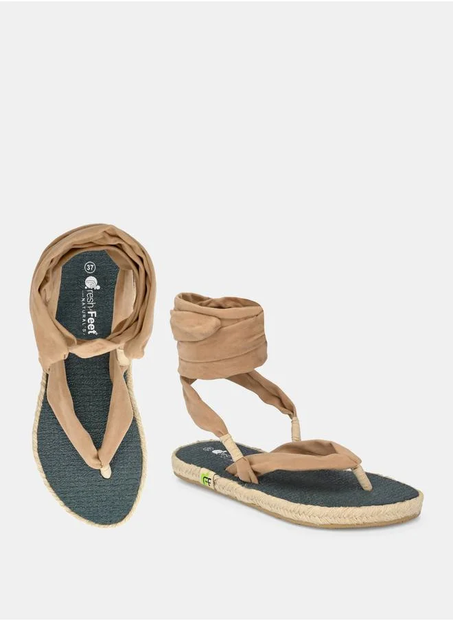 Fresh Feet V Strap Ankle Tie Up Flat Sandals by Styli