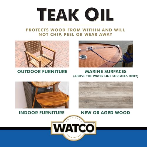 RUST-OLEUM WATCO A67141 Teak Oil One Step Wood Finish for Exterior & Interior Furniture Which Penetrates and Protect from UV, Natural Look (One Quart / 946ml) - Image 4