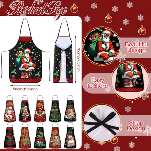 Toulite 10 Pcs African Santa Claus Christmas Apron Adjustable Kitchen Cooking Aprons BBQ Bib Funny Chef Apron for Women men XmasMulticolor - Image 3