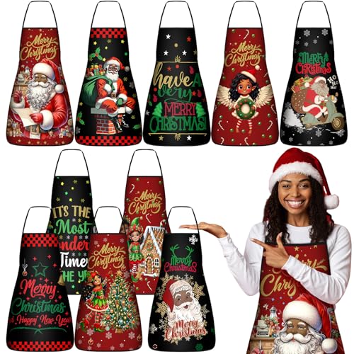 Toulite 10 Pcs African Santa Claus Christmas Apron Adjustable Kitchen Cooking Aprons BBQ Bib Funny Chef Apron for Women men XmasMulticolor - Image 1