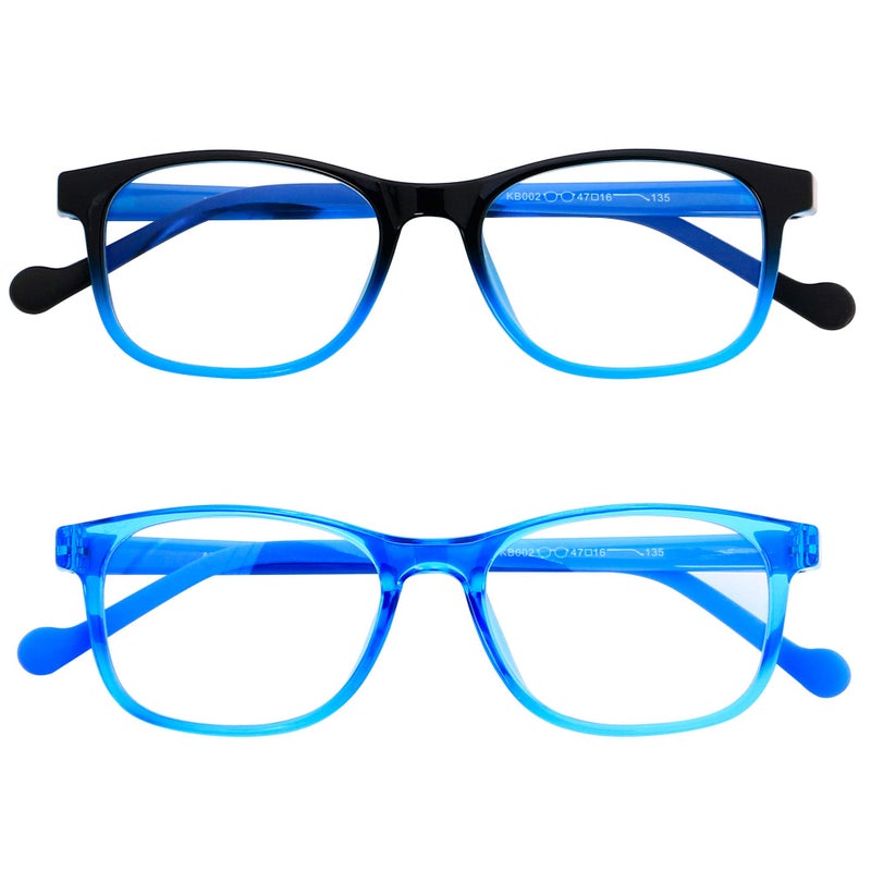 ANDWOOD Blue Light Glasses Kids Girls Boys 2 Pack Computer Gaming Anti Blue Ray Age312 TR90 Frame Unbreakable Eyeglasses Black Blue