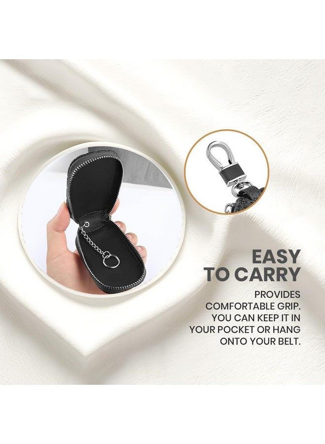 keyzone Unisex Mens Womens Premium Checkered Pattern Leather Car Key Holder pouch Bag Keychain Case Wallet with Zipper Closure (Black) - Image 4