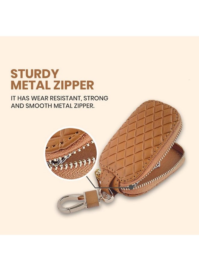 keyzone Unisex Mens Womens Premium Checkered Pattern Leather Car Key Holder pouch Bag Keychain Case Wallet with Zipper Closure (Black) - Image 5