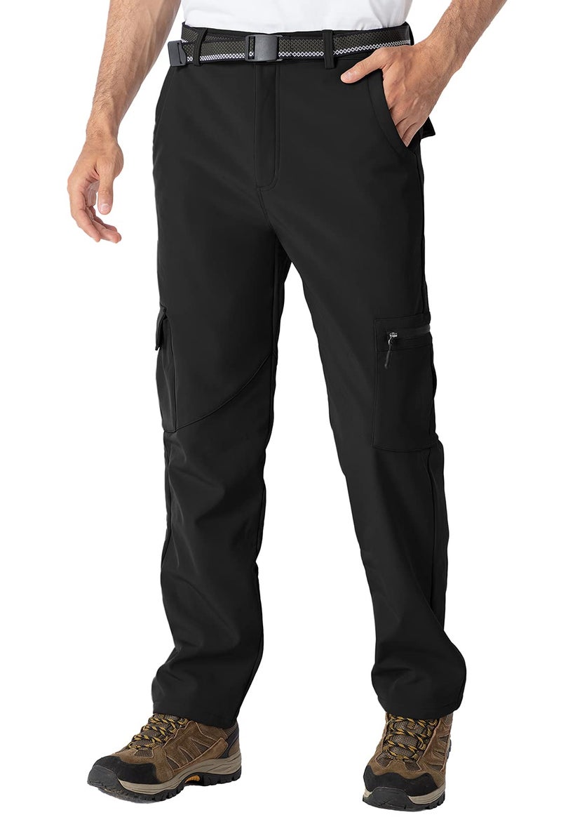 Gopune Mens Snow Ski Waterproof Softshell Pants Outdoor Hiking Fleece Lined Zipper Snowboard Pants Black,34 - Image 3