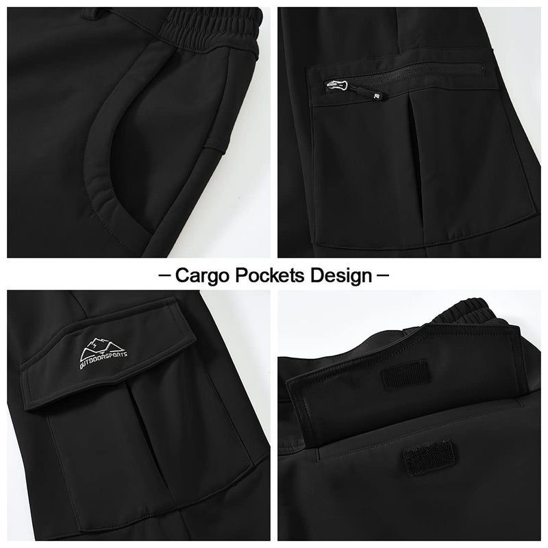Gopune Mens Snow Ski Waterproof Softshell Pants Outdoor Hiking Fleece Lined Zipper Snowboard Pants Black,34 - Image 5