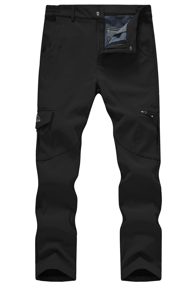 Gopune Mens Snow Ski Waterproof Softshell Pants Outdoor Hiking Fleece Lined Zipper Snowboard Pants Black,34 - Image 1