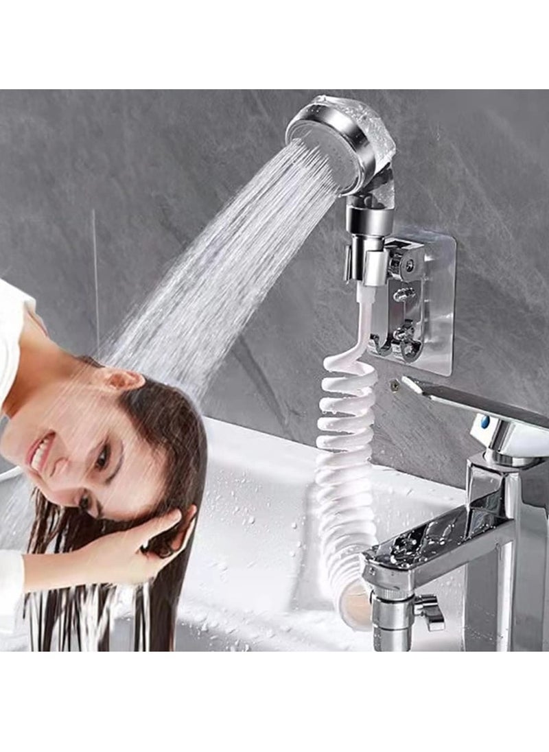 SYOSI - Handheld Shower Head and Hose Set 1.5m High Pressure Handheld Shower Head Set Increase Pressure Sink Hose Attachment Shower Assembly Handheld Spray No Punching Required for Bathroom and Kitchen - Image 1