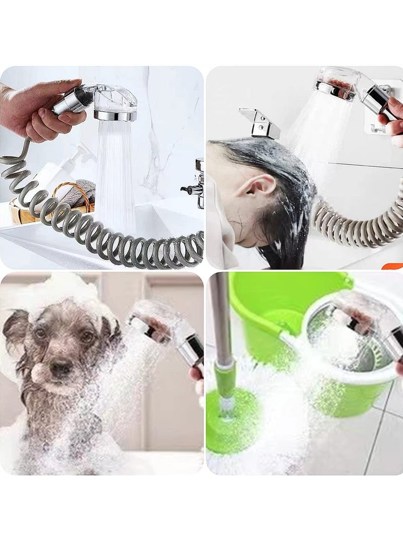 SYOSI - Handheld Shower Head and Hose Set 1.5m High Pressure Handheld Shower Head Set Increase Pressure Sink Hose Attachment Shower Assembly Handheld Spray No Punching Required for Bathroom and Kitchen - Image 1